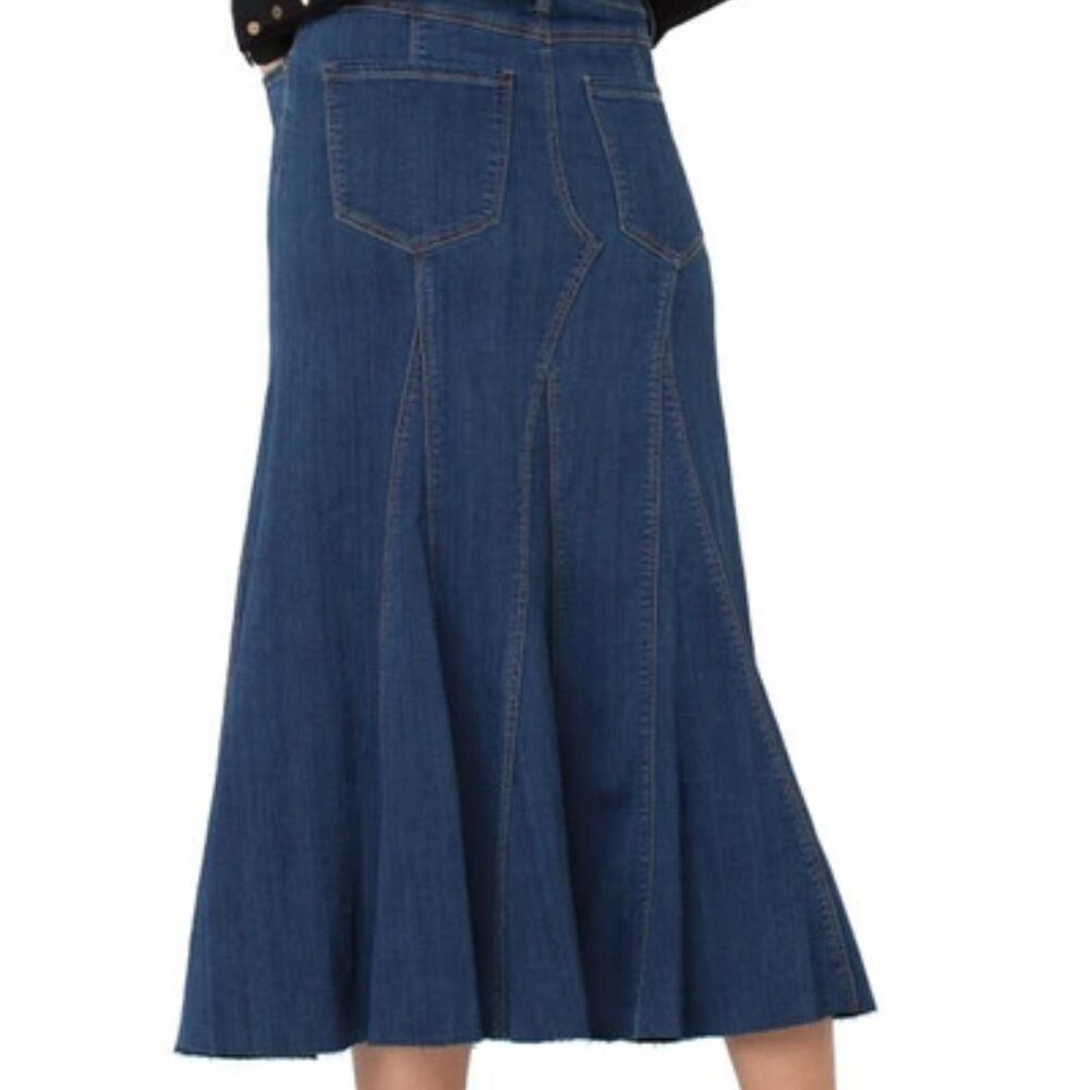 Liverpool Los Angeles Multi Panel Fray Hem Denim Skirt in Darwin Sz: 14 - Picture 3 of 16